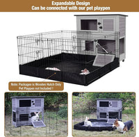 Rabbit Hutch Outdoor Indoor Bunny Cage 2 with Large Pull-Out Trays 2 Story Guinea Pig Cage on Wheels- Move Freely