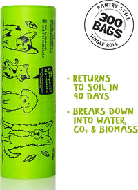 PLANET POOP Home Compostable Dog Poop Bags, Large Single Roll 300 Grab & Go, for Dogs Un-Scented Dog Waste Bags, Thick Leakproof Doggy Cat Bag, Plant-Based Pet Supplies
