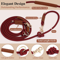 Hands Free Multifunctional Dog Leash for 1 or 2 Dogs - Winery Red - image 2