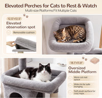 Globlazer Extra Tall Cat Tree Tower for Indoor Cats, F76 - Light Grey / 54 inch - image 2