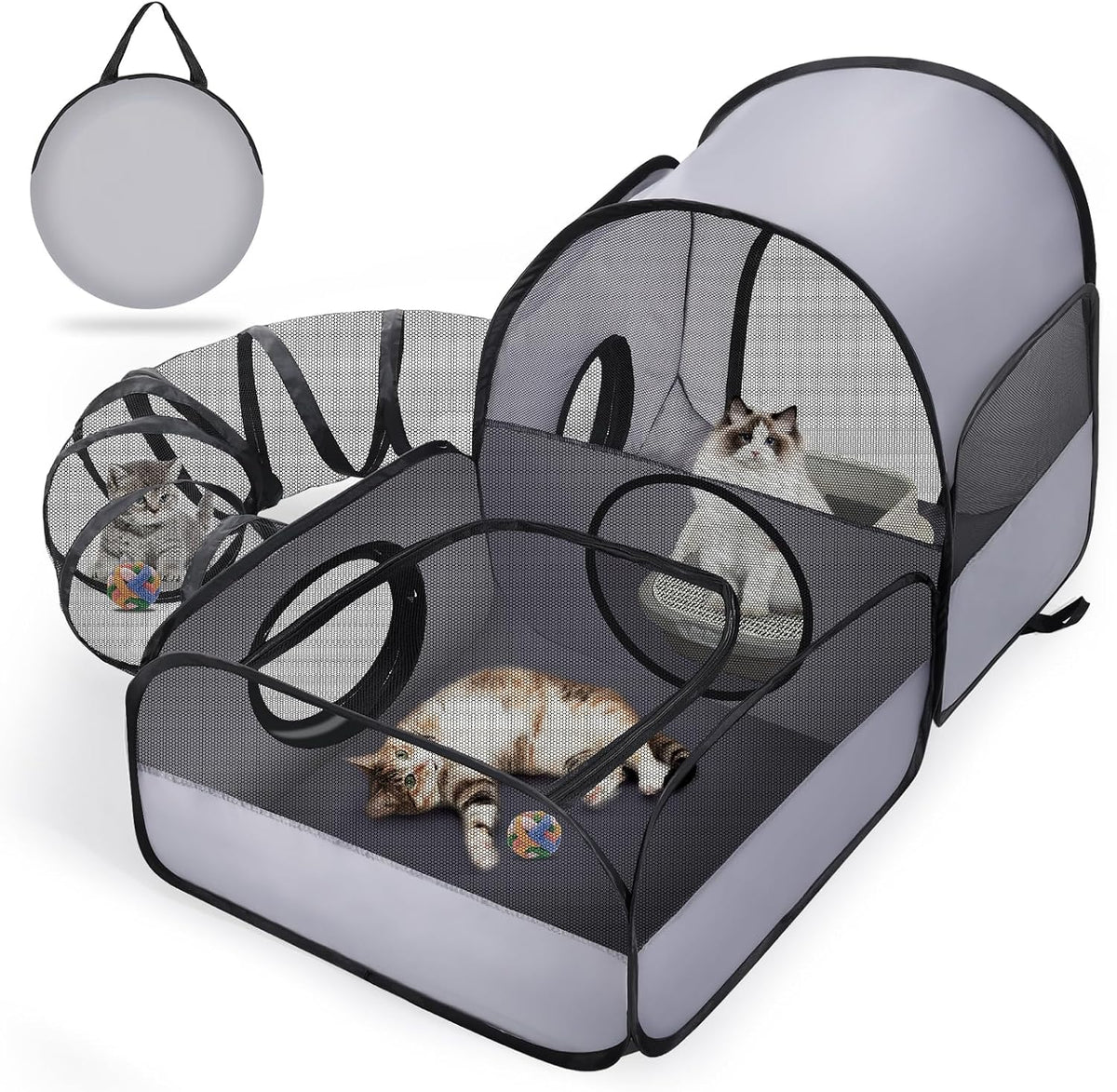 Tailtastic Indoor/Outdoor Cat Playpen with Surround Tunnel 2 Zones - GREY