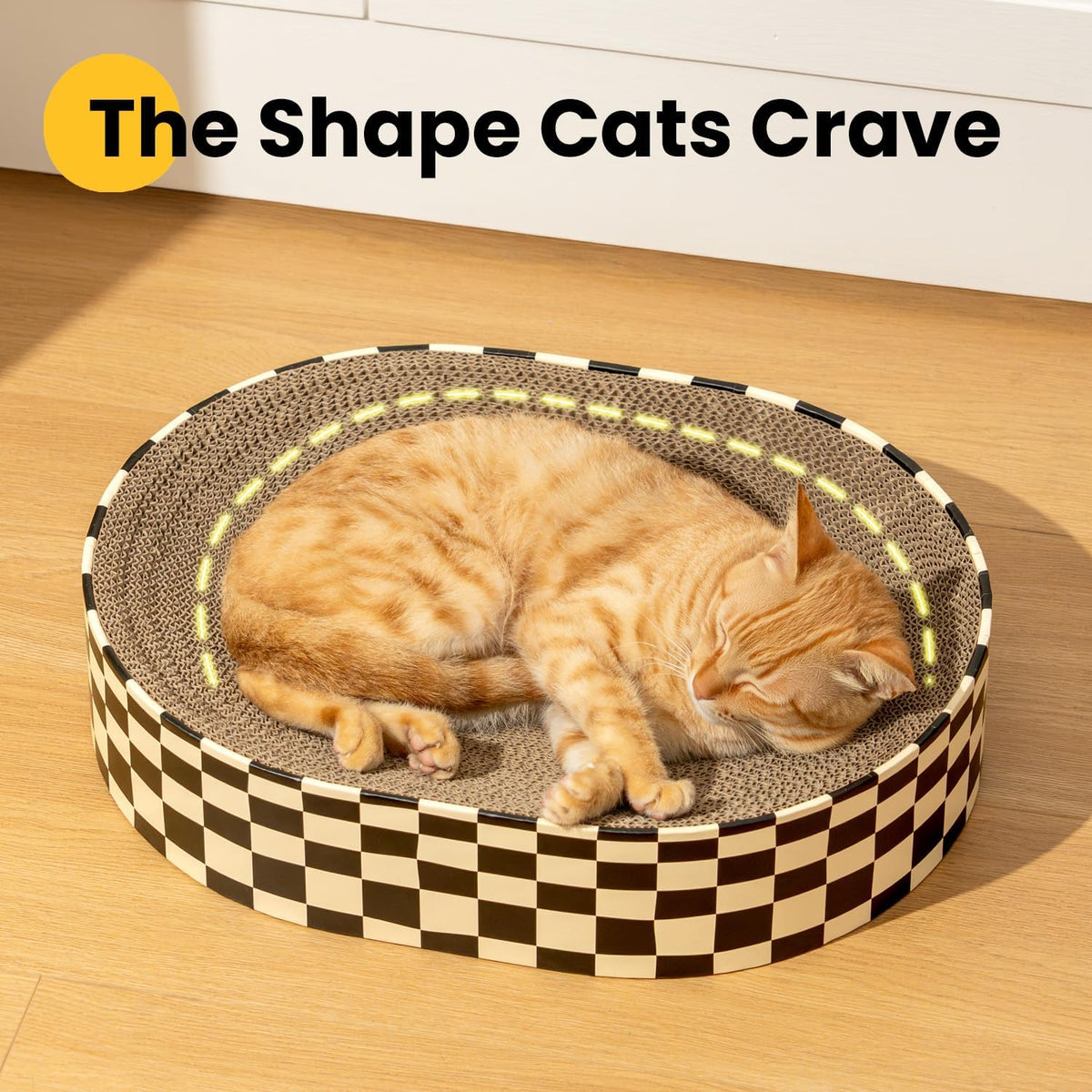 Conlun Oval Cat Scratcher Bed - Checkerboard / Medium (16.9"L x 12.9"W x 3.5"Th) - image 4
