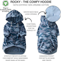 Rocky – The Orginal Lightweight Hooded TEE 100% Organic Cotton Dog Hoodie Pet Coat Sweater for Small, Medium, Large Dogs, Navy Camo, X-Large