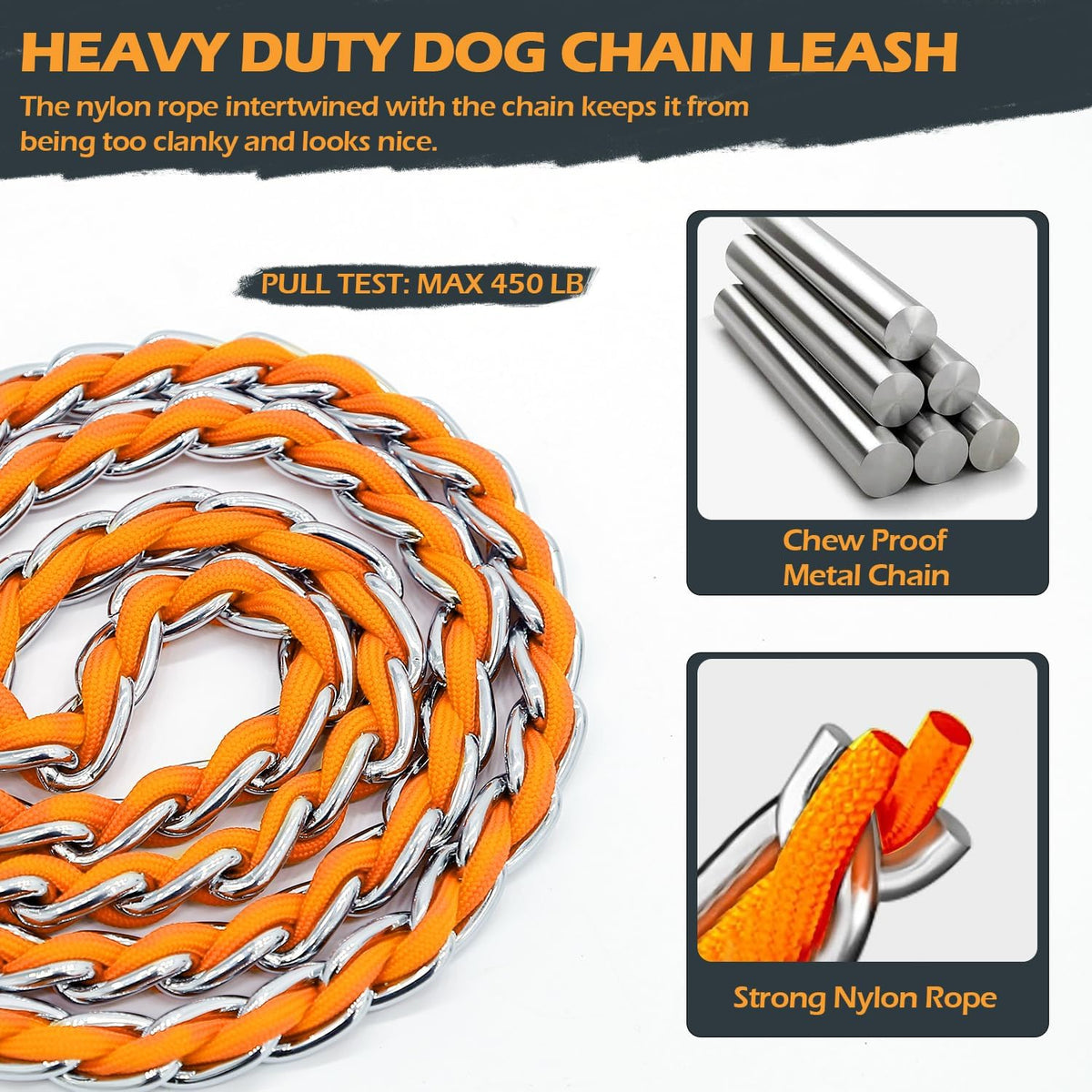 Chain Dog Leash, Bite-Proof Metal Leash - Orange / 4FT(80-150lb) - image 4