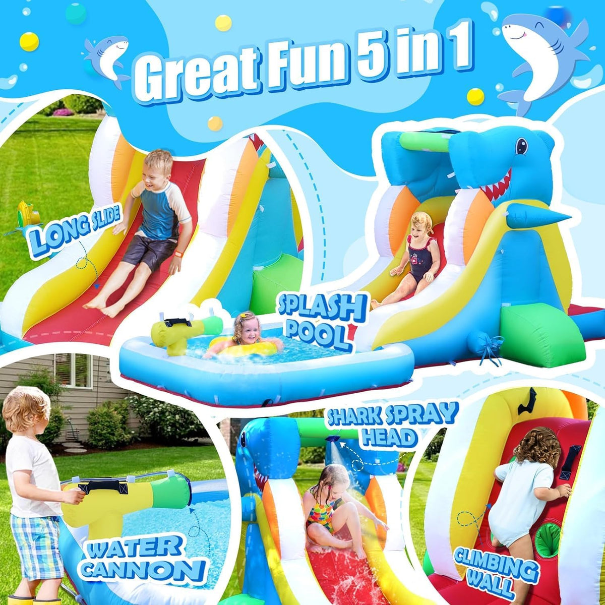 Step4Fun inflatable shark water slide with climbing wall, water cannon and splash pool - view 3