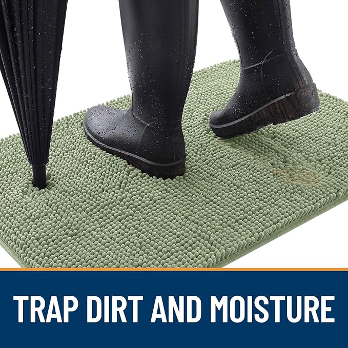 OLANLY Dog Door Mat Set 4-Piece 30x20, Absorbs Moisture and Dirt, Absorbent Non-Slip Washable Doormat, Quick Dry Chenille Mud Mat for Dogs, Entry Indoor Entryway Carpet for Inside Floor, Sage Green