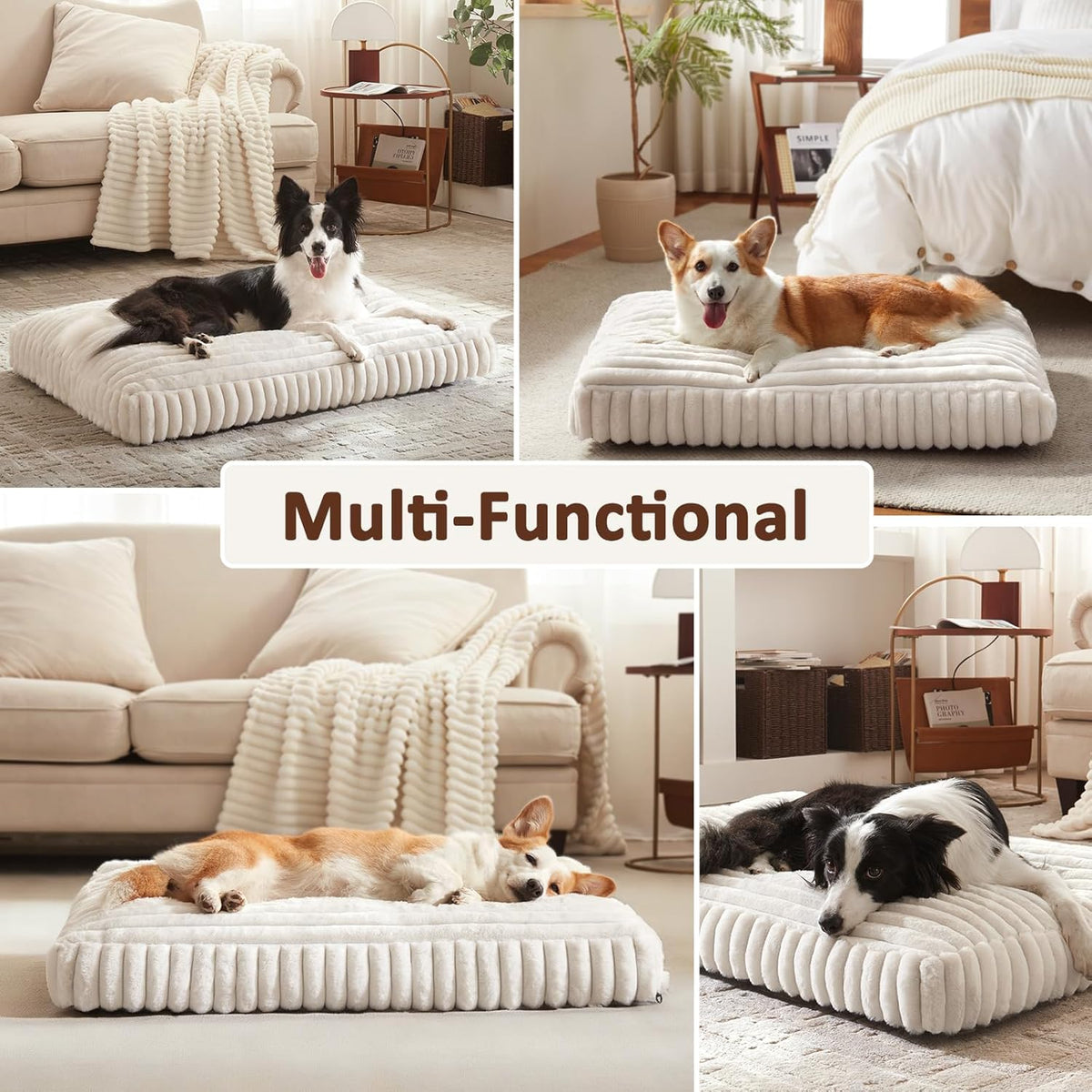 FURTIME Dog Beds Large Sized Dog, Washable Dog Bed for Crate - Cream / M(29"x21"x3") - image 3