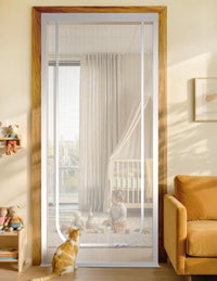 BFNN Cat Screen Door, Scratch Resistant Mesh Gate - White, U-shaped / Up to 30''x 80'' (Fits Door Opening Size)