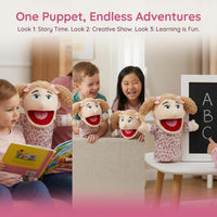 Family Hand Puppets for Kids, Includes Grandpa, Grandma, Dad - Style1 - Daughter - image 4