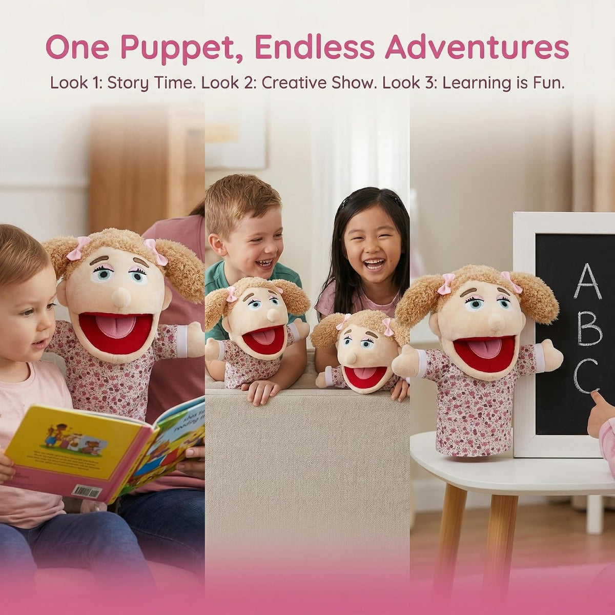 Family Hand Puppets for Kids, Includes Grandpa, Grandma, Dad - Style1 - Daughter - image 4