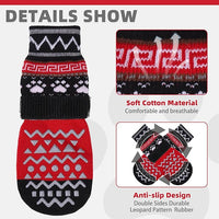 KOOLTAIL Dog Socks to Prevent Licking Paws for Hardwood Floors Anti Slip, Winter Warm Pet Boots&Paw Protector with Grippers, Double Sides Dog Shoes Booties for Small Medium Large Senior Dogs Red S