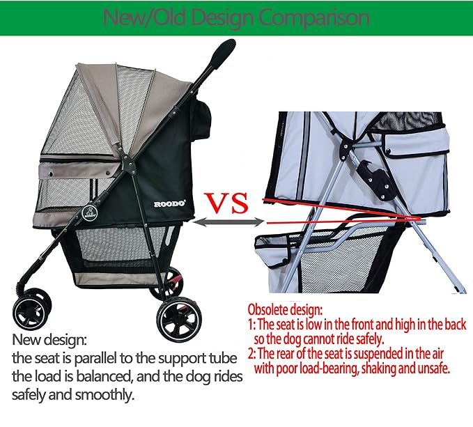 ROODO Escort 3 Wheel Dog Cat Pet Stroller for Small/Medium Dogs Cats Best Lightweight Foldable Portable Compact Jogger All Terrain Travel Pet Gear System Puppy Doggie Bunny Kitty Stroller(Grey)