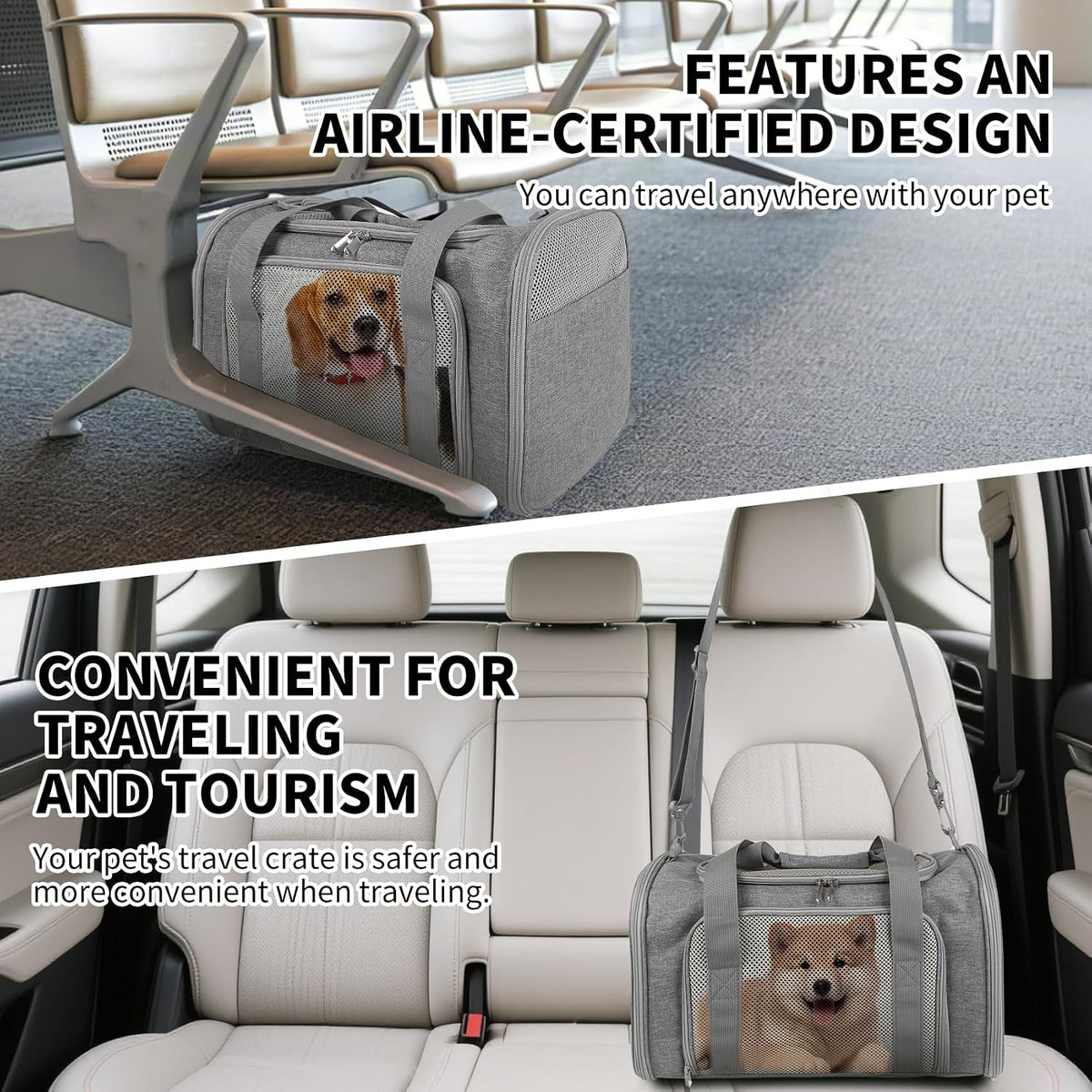 Cat Dog Carriers Soft-Sided - 17.0"L x 11.0"W x 11.0"H / grey - image 3