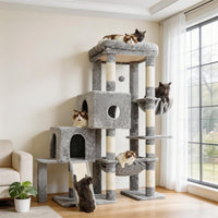 Hey-brother Cat Tree Tower with 3 Condos - 50 inches / Light Gray