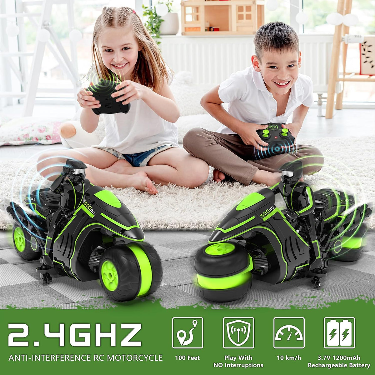 Eulogia remote control motorcycle with glowing RGB wheels, detachable rider and side wheels - view 8