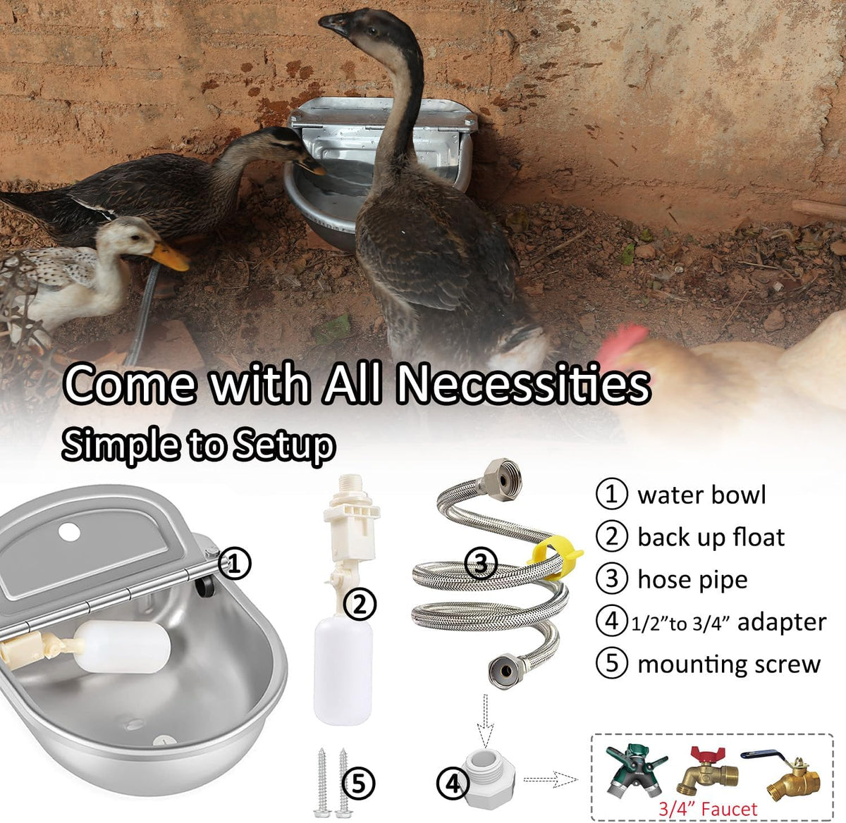 Automatic Water Dispenser Dog Water Bowl 304 Stainless Large Pet - Stainless Steel / Large - image 3