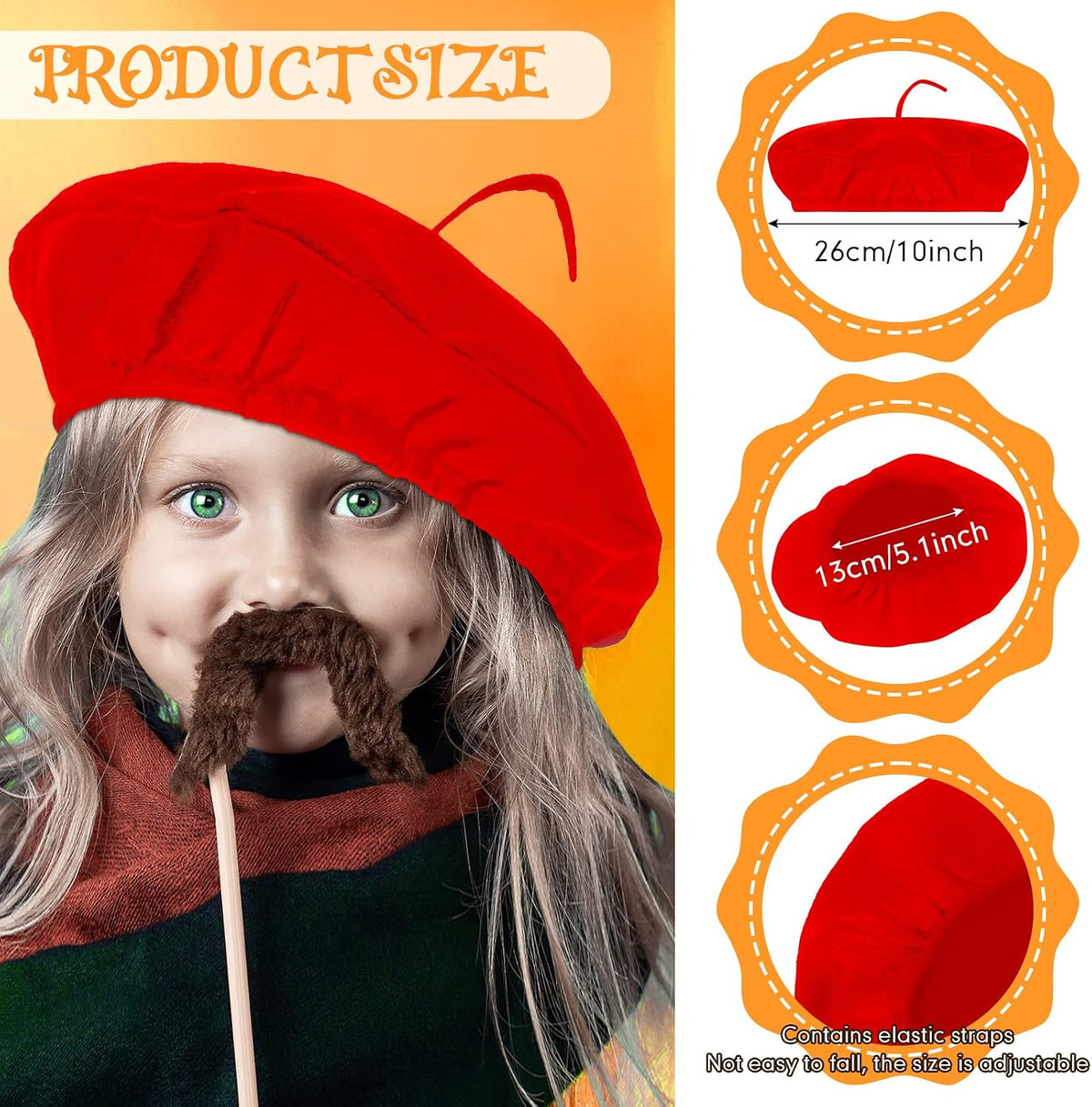 Laumoi felt French berets and polyester painter scarves in assorted colors - view 6