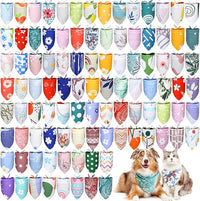 100 Pcs Dog Bandanas Bulk Pet Bibs Colorful Triangle Scarf Pet Bandanas for Medium Large Dogs Spring Summer Birthday Costume Decoration (Boho)