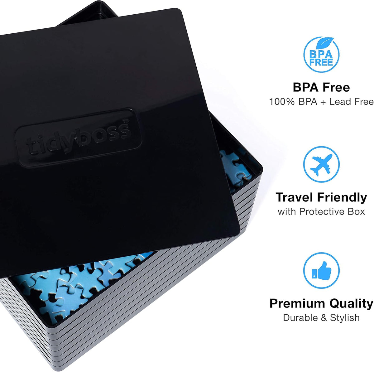 Tidyboss 8 Puzzle Sorting Trays with Lid 8" x 8" - Black / 8"x8" - image 3