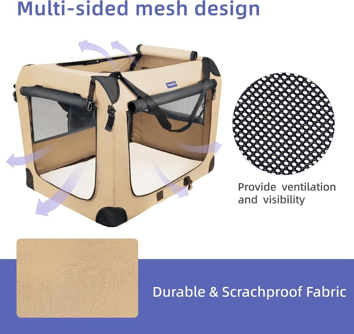 Portable Collapsible Dog Crate - Beige / 40.0"L x 27.0"W x 27.0"H - image 3