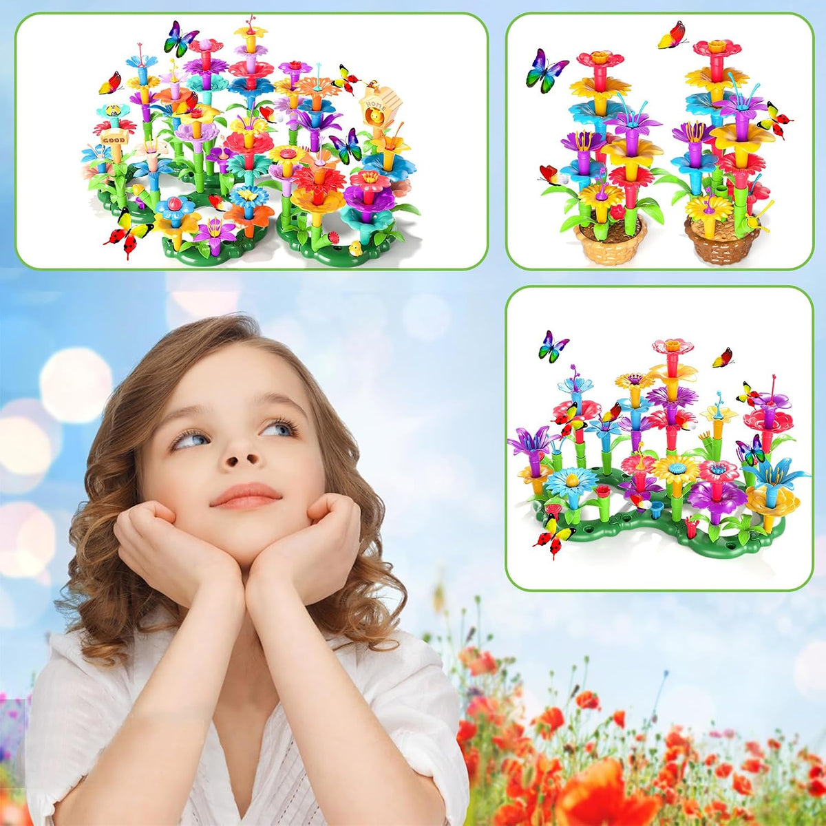 Doloowee 184-piece flower garden building toy set with colorful flowers and storage box - view 11
