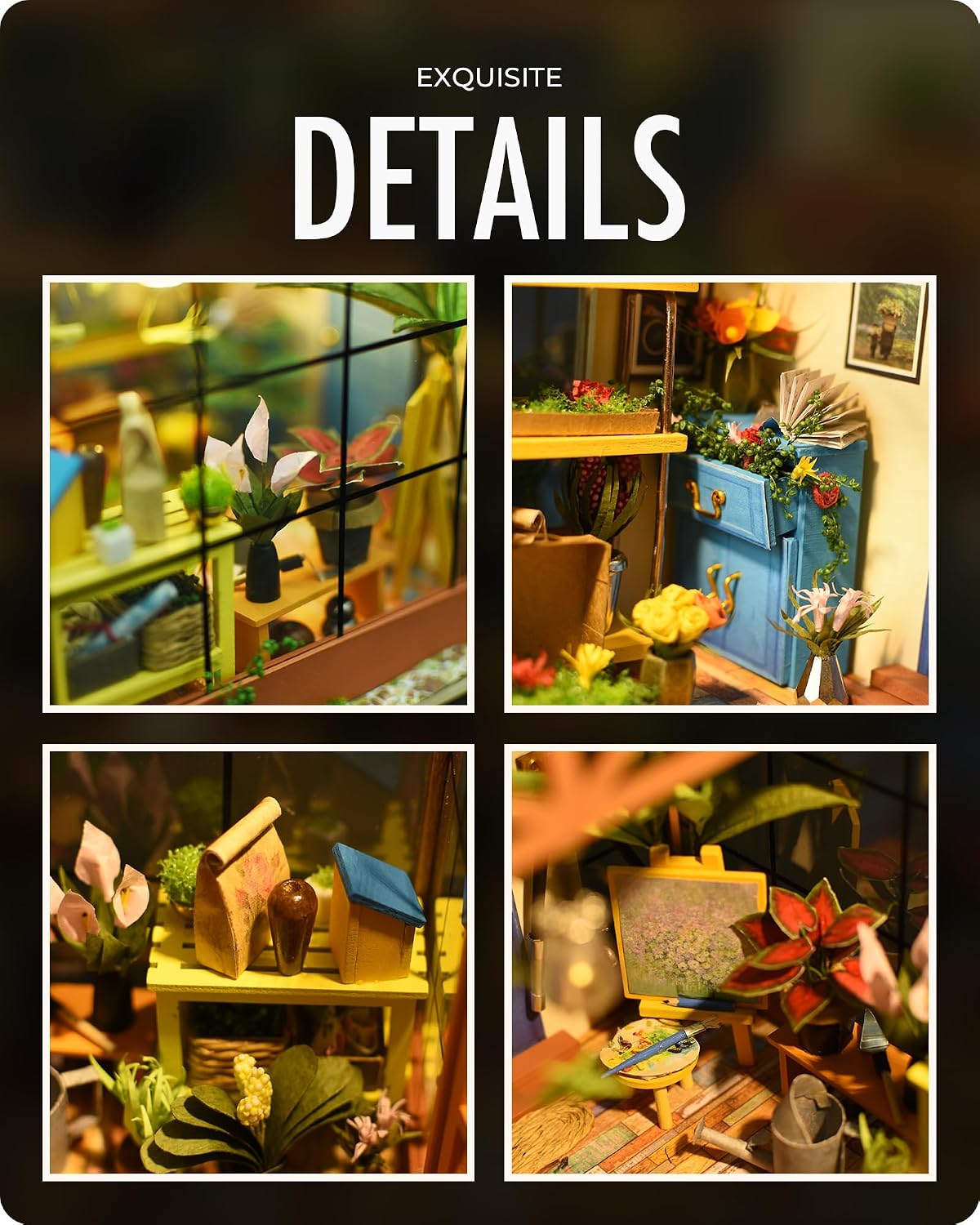 Rolife Greenhouse miniature house kit assembled with plants, wooden furniture and LED light - view 10