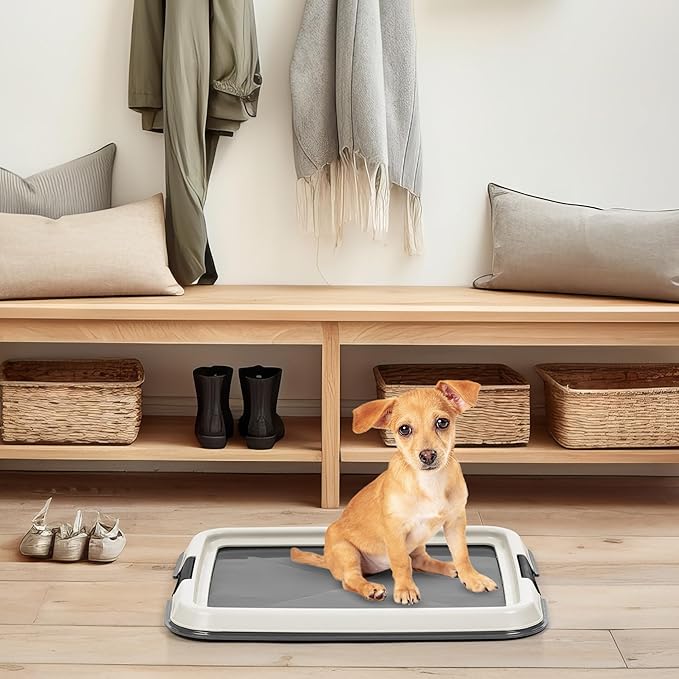 IRIS USA Pee Pad Holder - Extra-Small Sized Dog & Puppy Pee Pads, Secured Latches, Non-Skid Feet, High Polish Finish for Easy Cleaning, Leak Protection, Fits 14"x17" Pad Puppy & Toy Breeds, Dark Grey