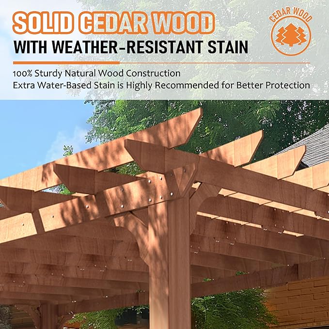 MUPATER 12x16 FT All Cedar Wood Wooden Pergola, Pergola Kit with Stakes, Quality Wood Supported Structure, Snow and Wind Supported, Outdoor Garden Shelter with Cedar Framed for Backyard, Deck, Lawn
