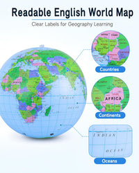 NUOBESTY inflatable globe beach ball, 11.8 inch PVC world map ball showing continents and oceans - view 3