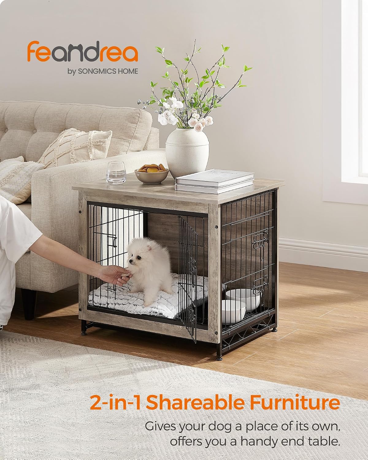 Feandrea 27.2" Dog Crate Furniture - Greige / 27.2"L x 20.1"W x 23.6"H - image 2