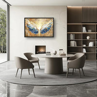 Extra Large Angel Wings Framed Wall Art for Living Room,Oversized Golden Wings Pictures Wall Decor,Holy Gold Blue Canvas Print Painting Modern Artwork Bedroom Office Bathroom 36L" x 24W"