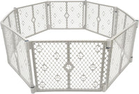 MyPet North States Petyard Plus: 3 Ft. Wide Folding Dog Playpen - 8-Panel / Paw Print Design / Light Gray
