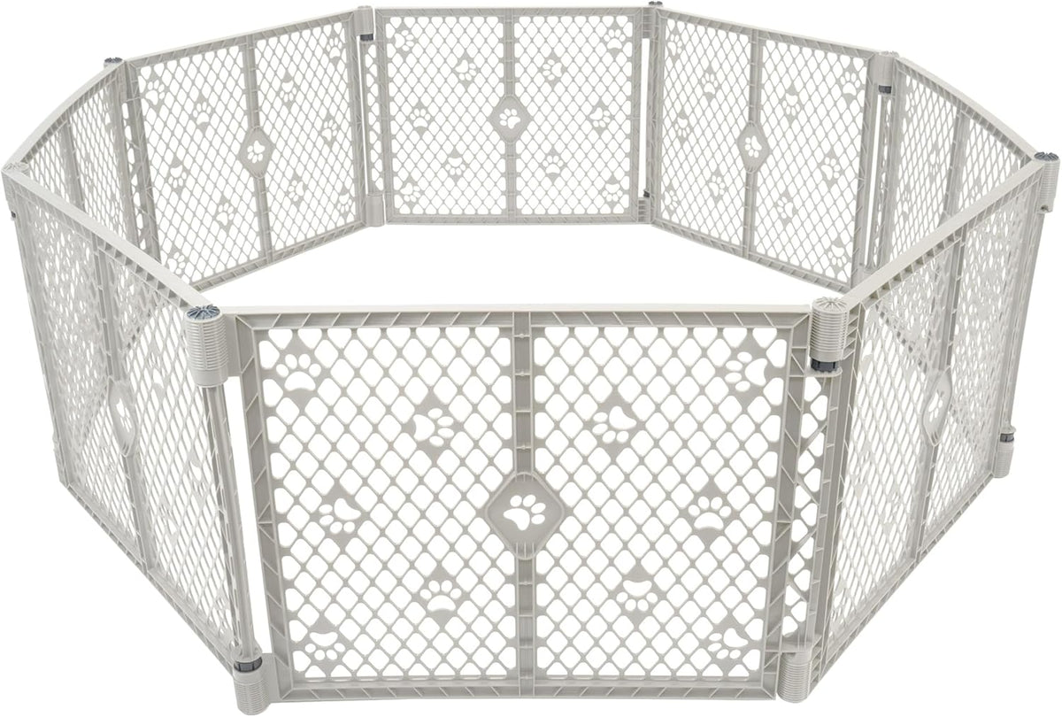 MyPet North States Petyard Plus: 3 Ft. Wide Folding Dog Playpen - 8-Panel / Paw Print Design / Light Gray