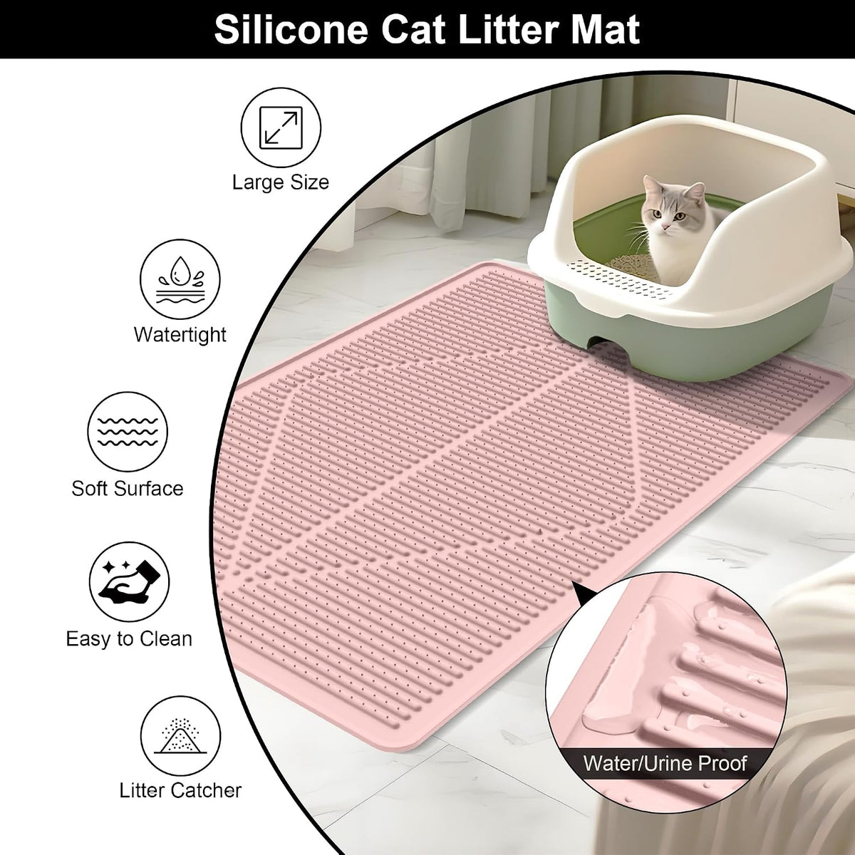 Rubber Cat Litter Mat Litter Box Mat - Pink / XXL-38" x 25" Thickened - image 4