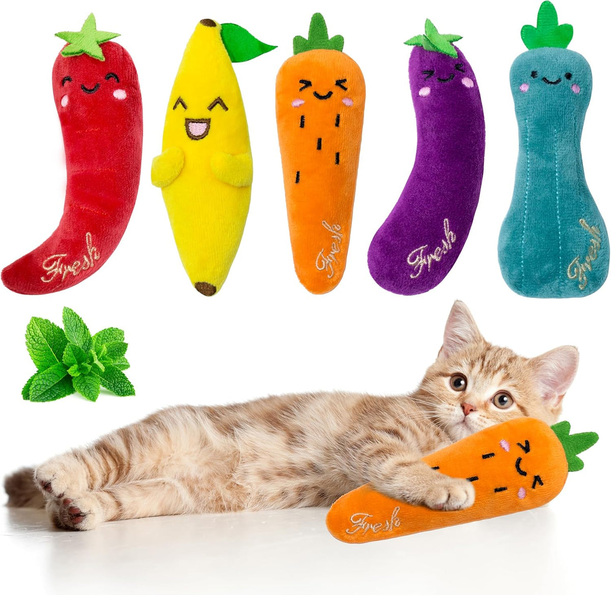 Seyezo Catnip Toys for Indoor Cats, Cat Toys for Cats, Vegetable - 5 pack-Vegetable
