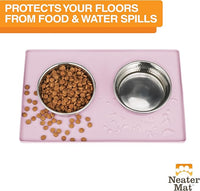 Neater Pet Brands Neater Mat Pet Mats for Food and Water, Cat & Dog Bowl Mat Waterproof Silicone, Feeding Tray, Dog Food Mats for Floors, Placemat w/Raised Edge for Under Bowls, 19” x 12”, Light Pink