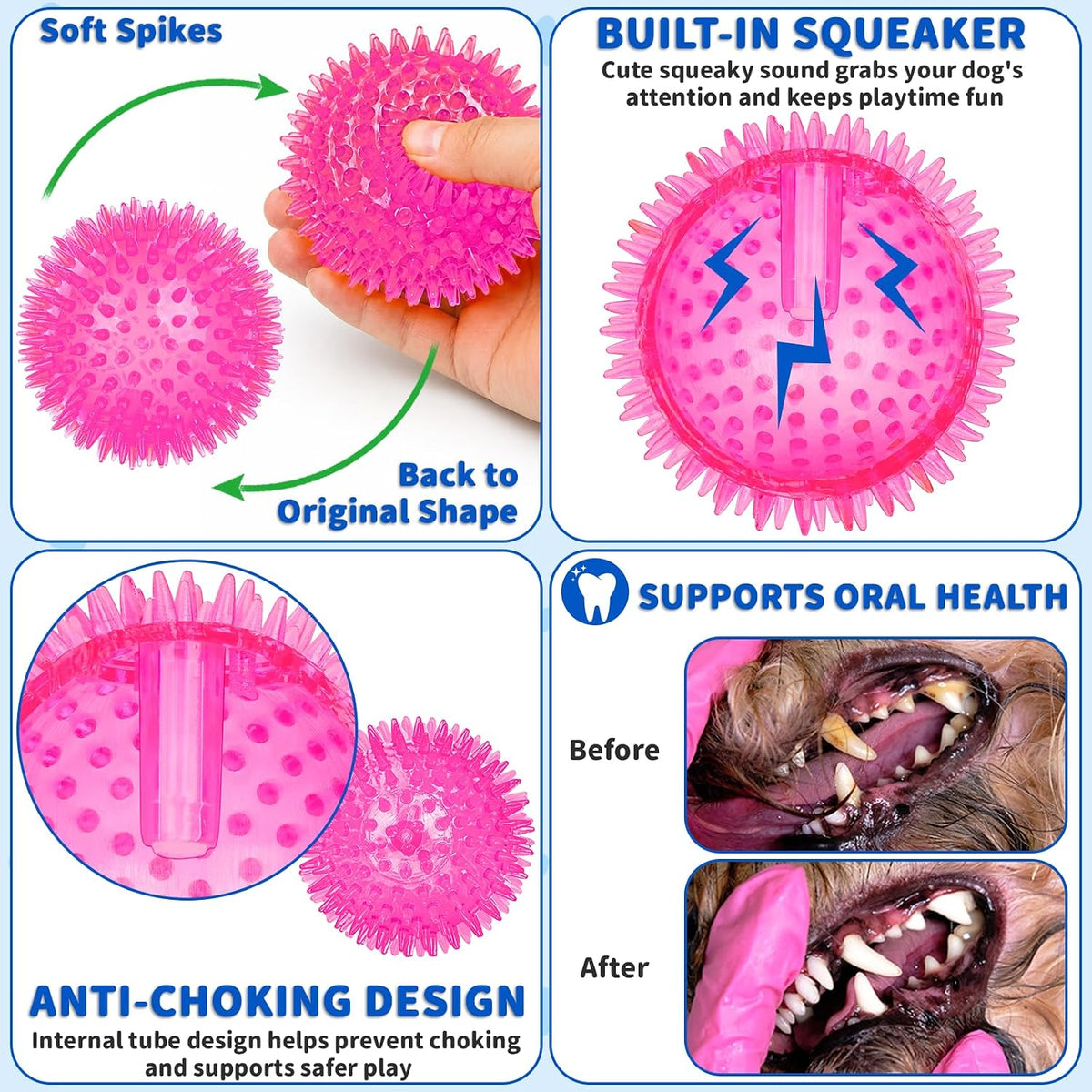 36 Pcs 2.5 in Squeaky Dog Toy Balls Spiky Dog Balls Chew Toy - 3.5in / LED – 16 Pcs - image 4