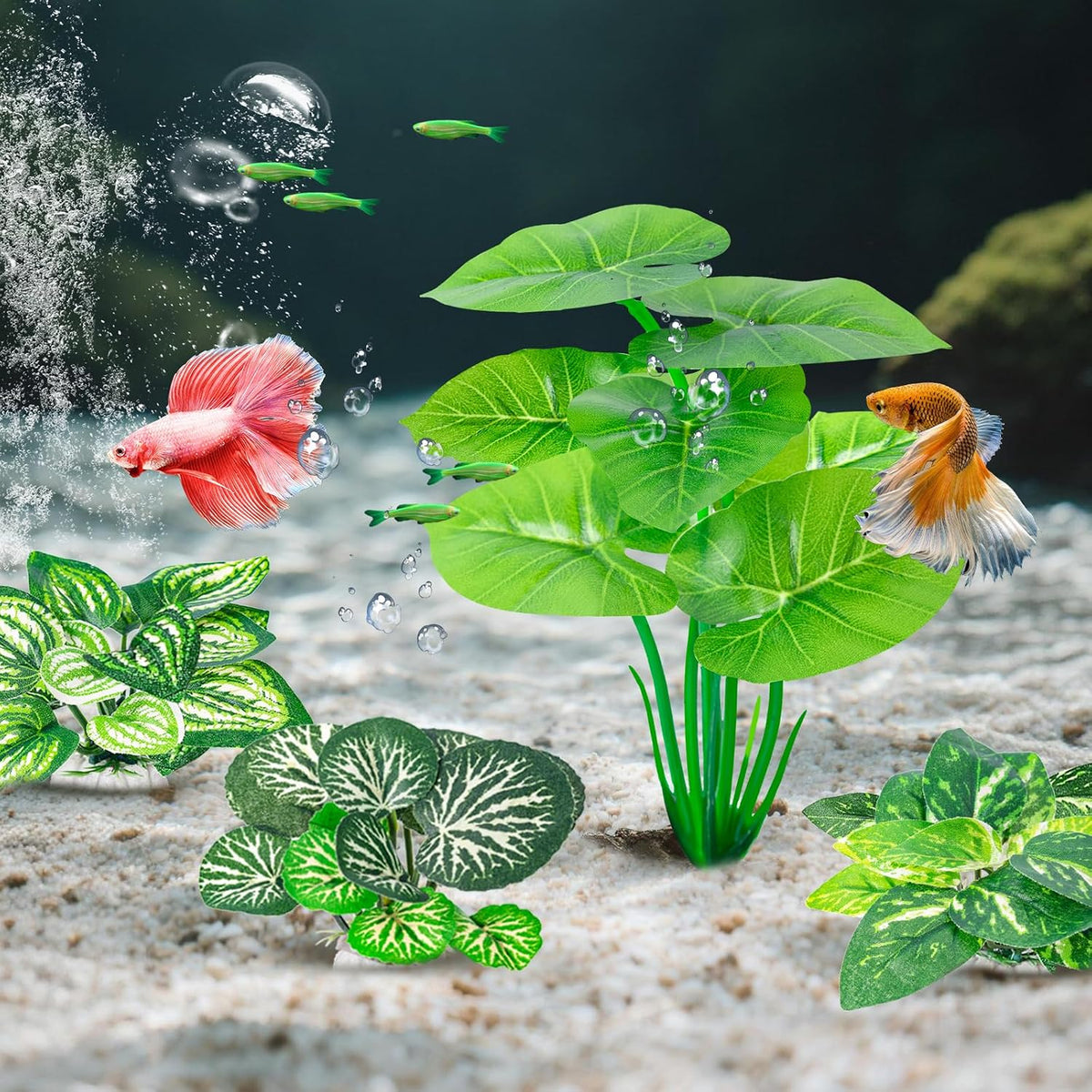 CousDUoBe 12 Pcs Betta Fish Tank Decor，Silk Aquarium Plants Green - 12 Pcs Silk Aquarium Plants（Style A） - image 2