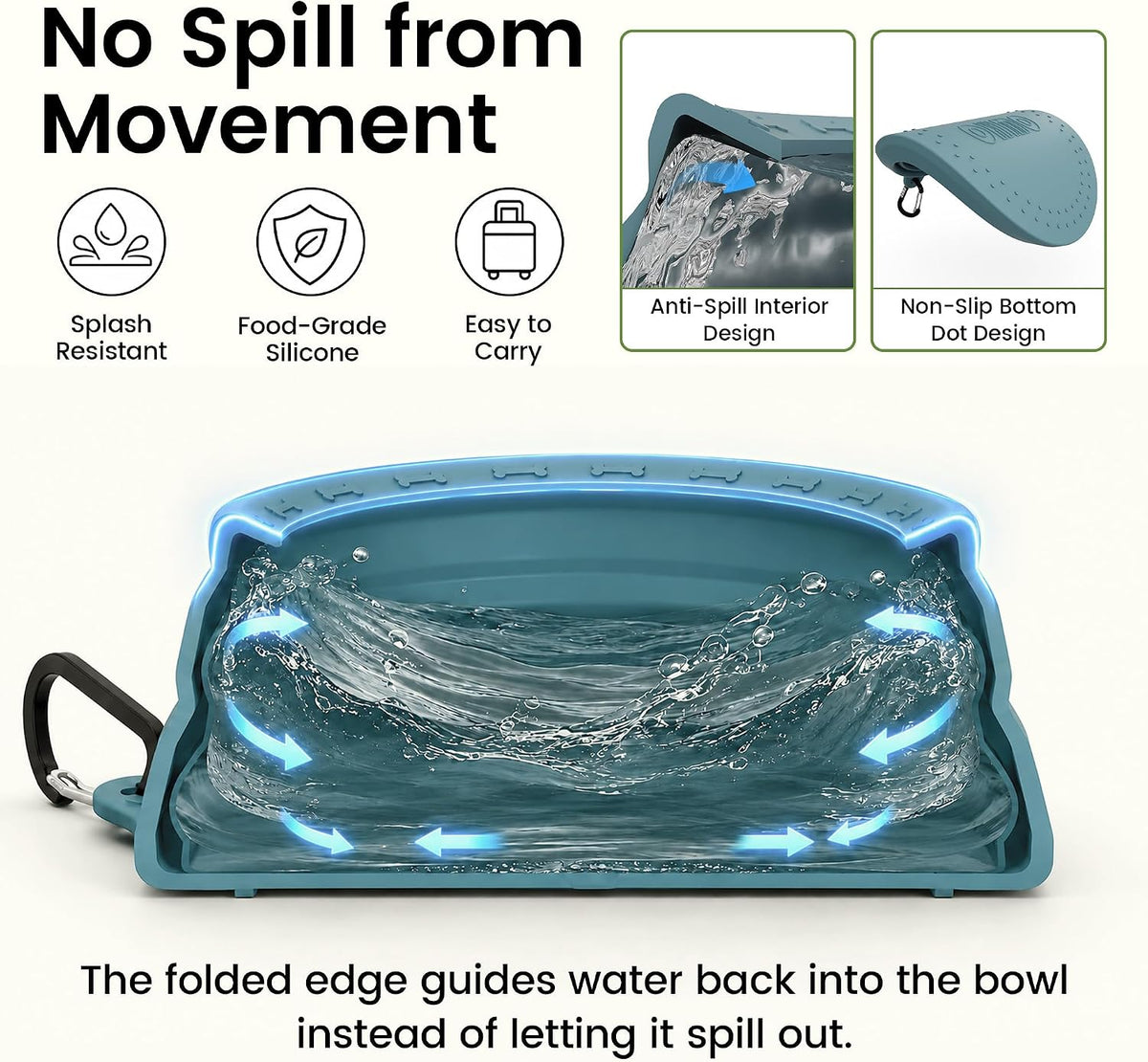 OHMO Spill Proof Collapsible Dog Bowl - 24oz / Light Blue - image 2