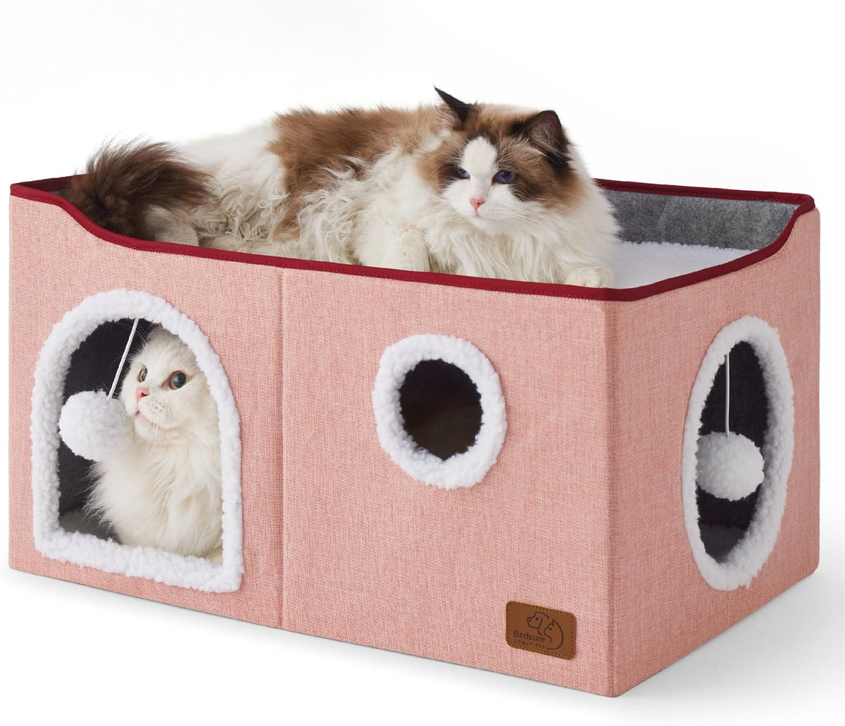 Bedsure Cat House Bed for Indoor Cats with Fluffy Ball and Scratch Pad - Pink / Widen