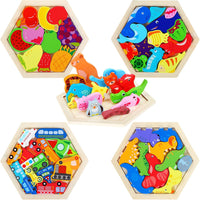Jerify 5 pack wooden tangram puzzle for kids with colorful geometric blocks - view 2