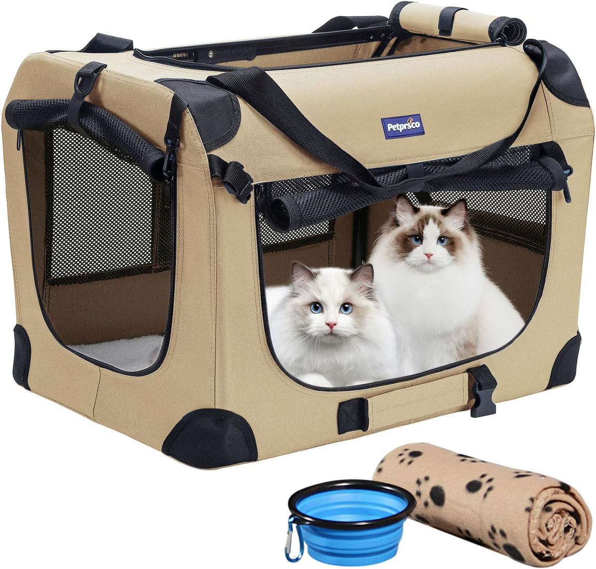 Portable Collapsible Dog Crate - Beige / 24.0"L x 17.0"W x 17.0"H