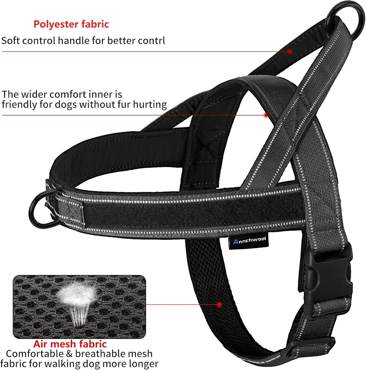 Annchwool No Pull Dog Harness with Soft Padded Handle - L / Black - image 4