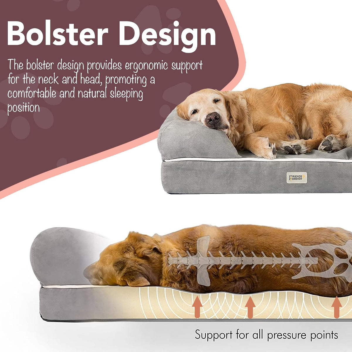 Friends Forever Large Dog Bed Couch - Memory Foam Dog Bed / Chester Brown / 25.0"L x 20"W x 5.5"Th - image 2