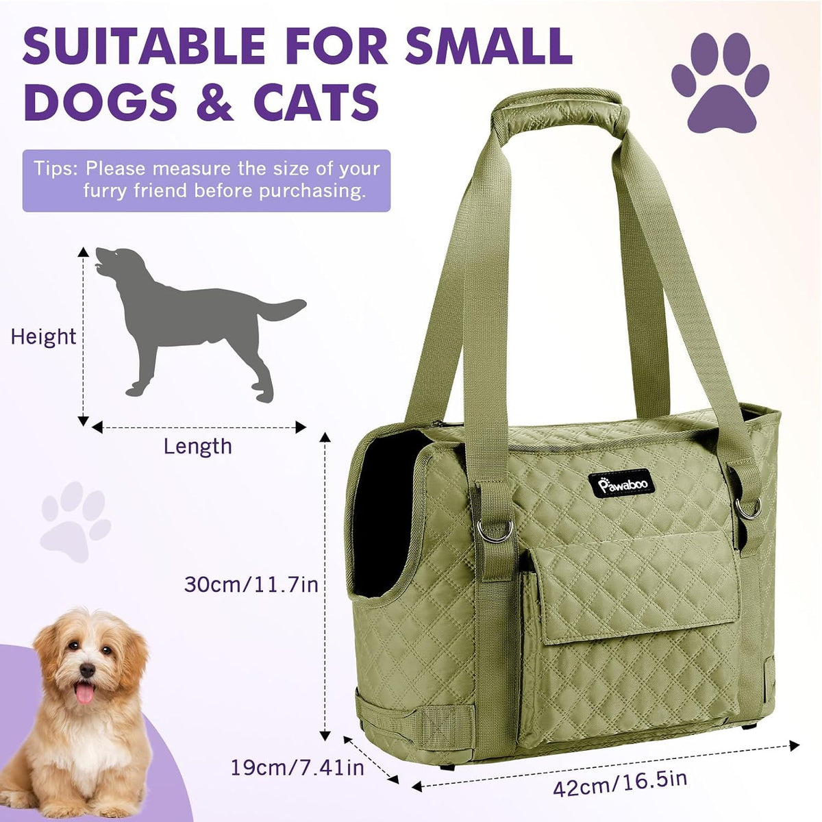 Pawaboo Dog Purse Carrier for Small Dogs with Pocket - C-Matcha Green - image 2