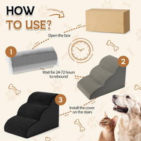 Dog Stairs Ramp for High Bed - 3 Step-15.7"H / Fleece-Black - image 3