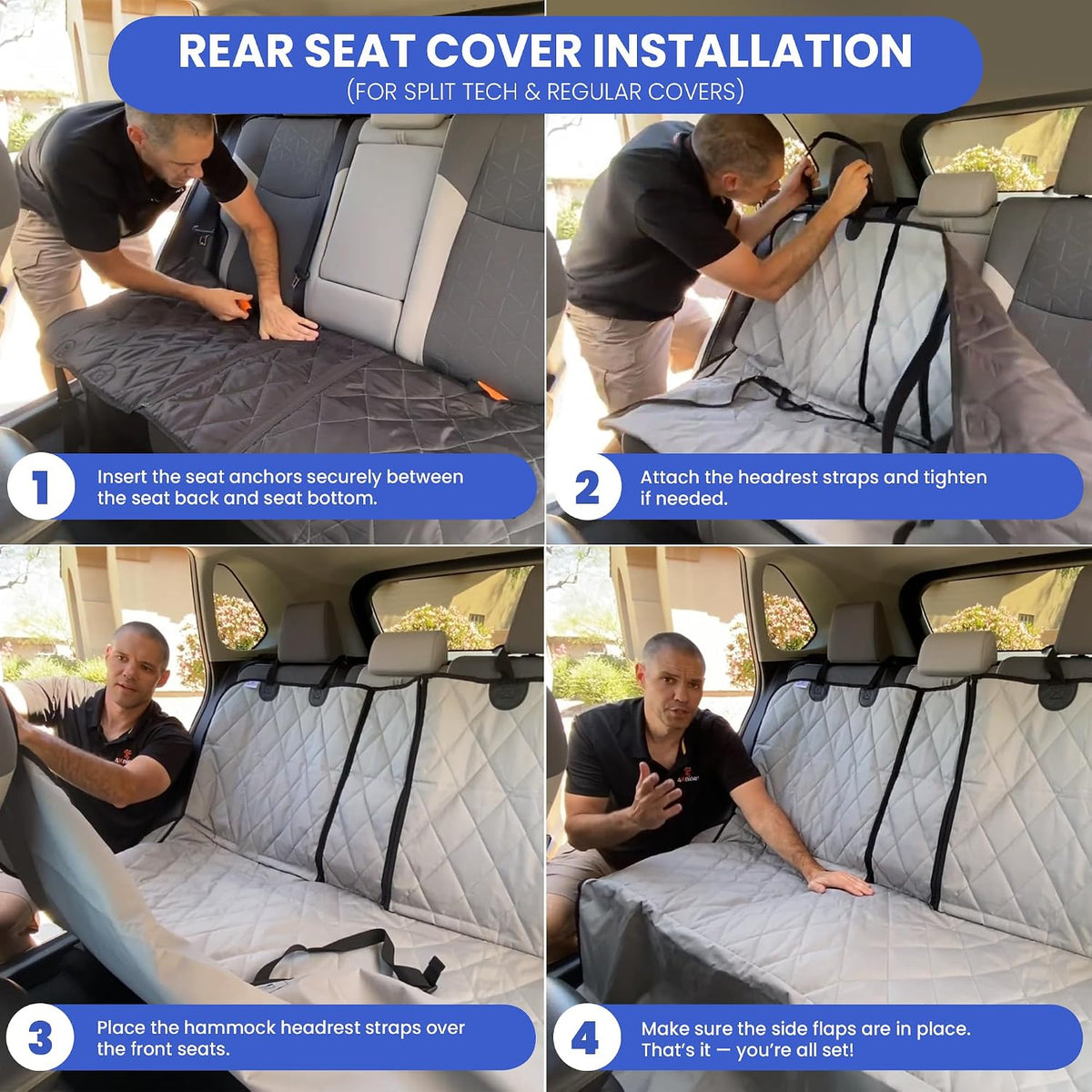 4Knines Heavy-Duty Rear Seat Cover for Dogs - Extra Large / Tan - image 4