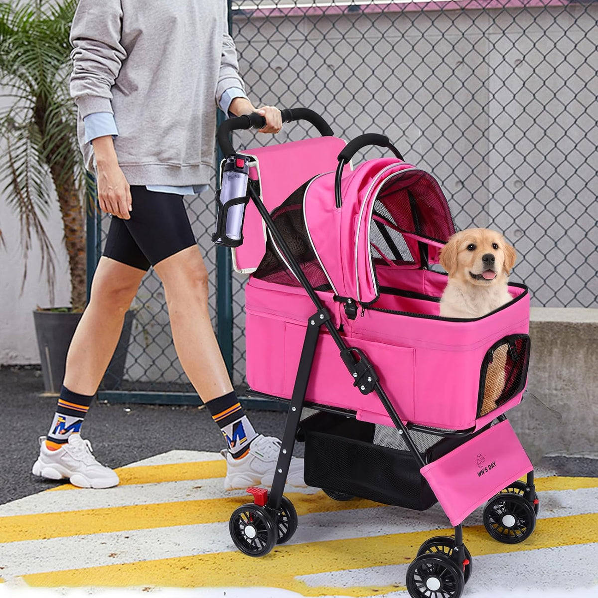 3 in 1 Pet Dog Stroller for Small Medium Dogs 10-50 lbs - Pink - image 2