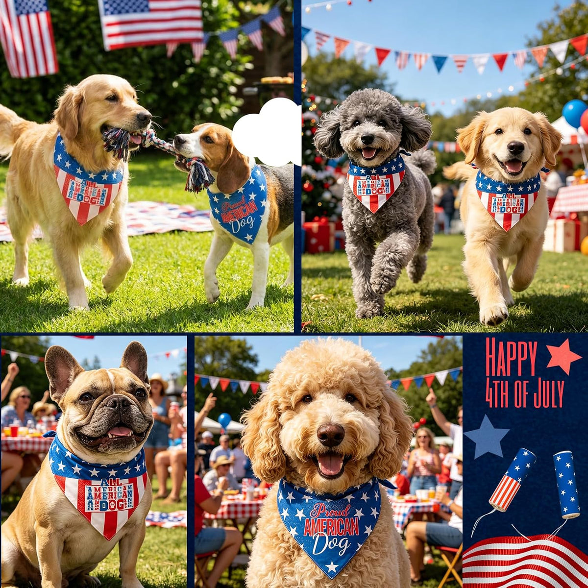 Halloween Dog Bandanas with No Tricks Sign - American Flag D / Large - image 4
