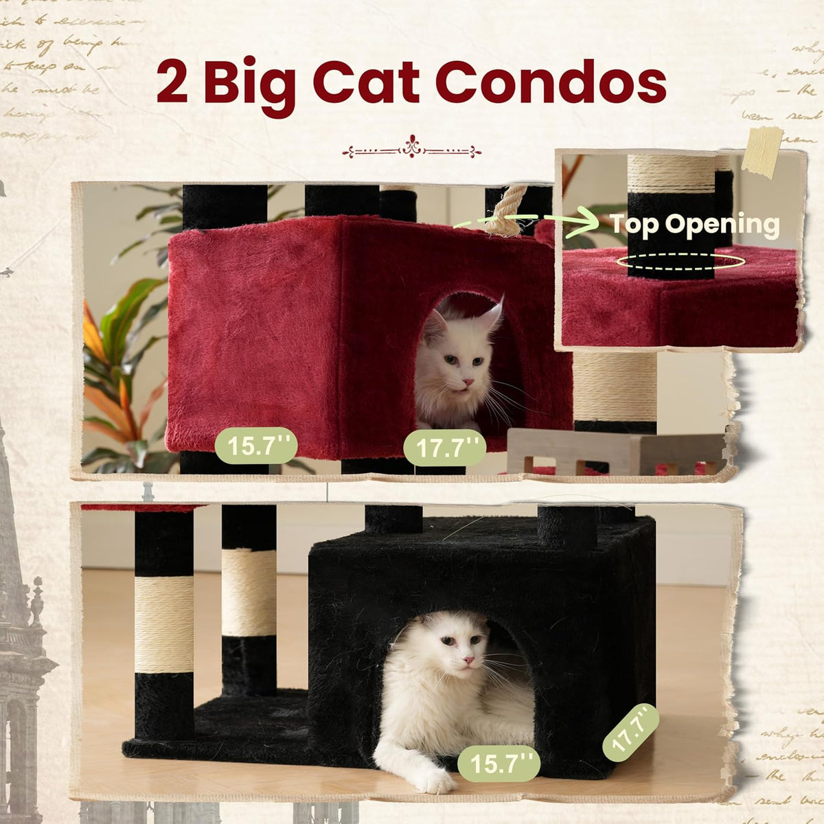Maine Coon Cat Tree, Heavy Duty Cat Tower for 20 lbs+, GCT033G – Essentials for Cats - 68.5 inches / Black and red - image 4